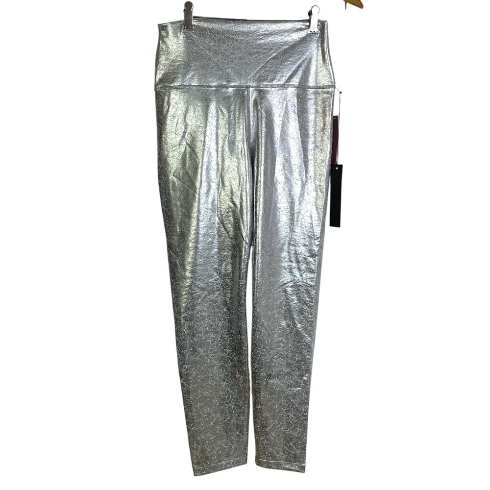 Carbon 38 Crackle Foil 7/8 Leggings Medium Womens Silver Metallic Gym Workout